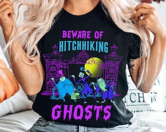Retro Beware Of The Hitchhiking Ghosts Comfort Colors T-shirt, The Haunted Mansion Shirt, Disney Halloween Party, Disneyland Spooky Season
