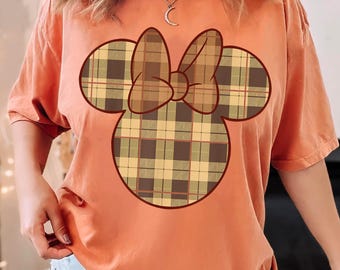 Vintage Minnie Mouse Head Fall T-shirt, Disney Mickey And Friends Plaid Fill Tee, Thanksgiving Gift, Disneyland Girl Trip, Gift For Her