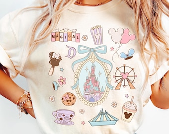 Disney Magical Castle Coquette Bow Watercolor, Mickey Balloon Tee Shirt, Disneyland Girls Trip Matching, Magic Kingdom, Birthday Gift