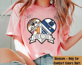 R2-D2 Bb-8 Droid Heart Comfort Colors Shirt, Retro Star Wars Couple T-shirt, Valentine's Day Disney Gift, Hollywood Studios, Galaxy's Edge