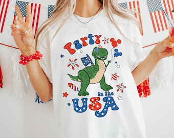 Toy Story Rex Dinosaur Party In The Usa Comfort Colors Shirt, Disney Happy 4Th Of July T-shirt, Patriotic Gift, Disneyland Independence Day