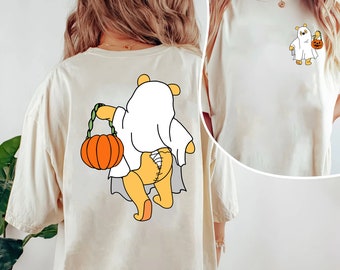 Two Sided Winnie The Pooh Ghost Halloween Pumpkin Comfort Colors T-shirt, Disney Halloween Party T-shirt, Disneyland Spooky Season Shirt