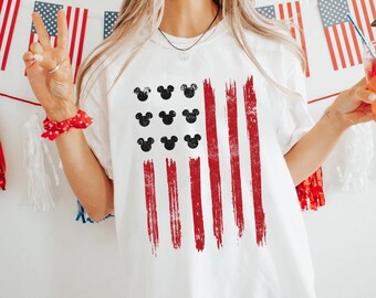 Mickey Mouse Head America Flag Comfort Colors Shirt, Mickey 4Th Of July T-shirt, Retro Disney Patriotic Shirt, Disneyland Independence Day