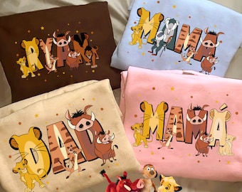 Custom Name Lion King Family Matching Comfort Colors Shirt, Retro  T-shirt, Simba Mufasa Timon Pumbaa, Mother's Day, Father's Day Gift