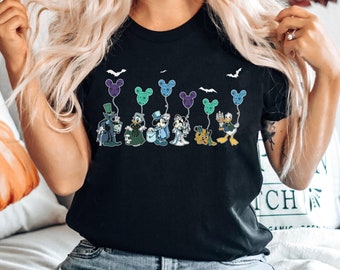 Mickey And Friends Haunted Mansion Comfort Colors T-shirt, Halloween Mickey Balloons Shirt, Foolish Mortals, Disneyland Halloween Matching