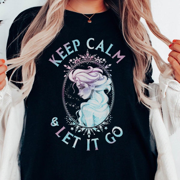 Retro Elsa Side Glance Framed In Winter Keep Calm & Let It Go Comfort Colors T-shirt, Frozen Disney Princess Shirt, Disneyland Girl Trip