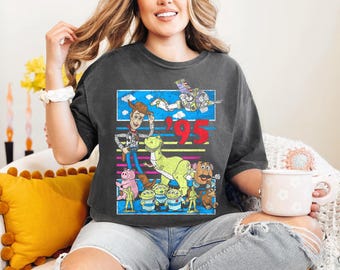 Retro Disney Toy Story 95 Distressed Colorful Shirt, Buzz Lightyear and Woody T-shirt, To Infinity And Beyond, Disneyland Trip Outfits