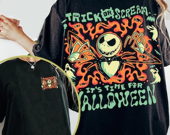 Two Sided Jack Skellington Trick Or Scream T-shirt, It’s Time For Halloween Shirt, Disney Nightmare Before Christmas Tee, Spooky Season Gift