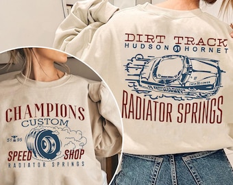 Custom Name Hudson Hornet Champions 51 Comfort Colors T-shirt, Two Sided Disney Cars Radiator Springs Shirt, Disneyland Family Matching Trip