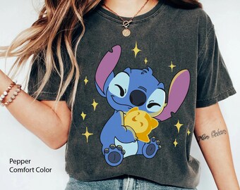 Cute Stitch Hugging Wish Star Comfort Colors Shirt,  Lilo And Stitch T-shirt, Disney Wish Movie Shirt, Disneyland Family Trip, Magic Kingdom