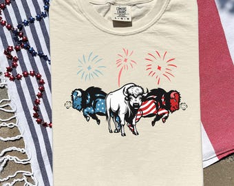 Vintage 4th of July Bison T-shirt, USA Flag Animal Shirt, Independence Day Gift, Patriotic America 2025 T-shirt, Bison 4th of July Gift