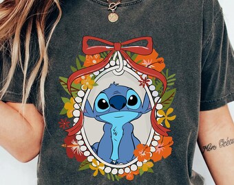 Disney Lilo & Stitch Coquette T-Shirt, Stitch Floral Bow Tee, Cute Stitch Shirt, Ohana Means Family Tee, Disneyland Family Trip Matching Tee