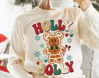 Retro Mickey Mouse Gingerbread Holly Jolly Shirt, Mickey's Very Merry Christmas Party, Disney Holiday Family Trip Outfits