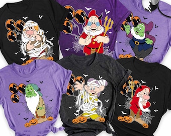 Snow White Seven Dwarfs Halloween Mickey Balloon Comfort Colors Shirt, Disney Halloween Family Matching T-shirt, Disneyland Spooky Season
