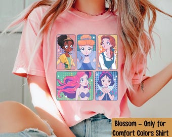 Cute Disney Princess Anime Characters Shirt, Snow White Cinderella Ariel Belle Tiana Tee, Disneyland Friend Matching, Birthday Gift For Girl