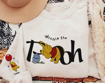 Custom Embroidered Winnie The Pooh With Balloon Sweatshirt, Personalized Disney Pooh Bear Embroidery Sweater, Disneyland Family Trip Shirt