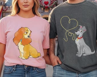Cute Lady And The Tramp Spaghetti Couples Shirt, Disney Couple Valentine's Day Matching Tee, Disneyland Couple Matching Trip Outfits