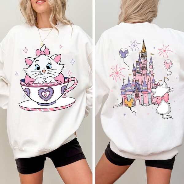 Camiseta de dos caras con diseño de taza de té Mad Tea Cup de Marie Cat, camiseta de Los Aristogatos del Castillo de Disney, viaje familiar a Disneyland, Walt Disney World