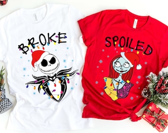 Jack Skellington And Sally Broke Spoiled Christmas Lights Couple Shirt, Nightmare Before Christmas Matching Tee,  Christmas Party