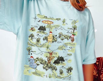 Funny Winnie The Pooh & Friends Hundred Acre Wood Map T-Shirt, Disney Pooh  Christmas Shirt, Very Merry Xmas Party Tee, Disneyland Trip Tee