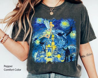 Disney Characters Starry Night Portrait T-shirt, Peter Pan Tinkerbell Mickey Mouse Shirt ,Magic Kingdom Tee, Disneyland Family Trip Matching
