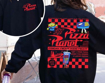 Two Sided Pizza Planet Alien Woody And Buzz Lightyear Sweatshirt, Disney Toy Story Friends Comfort Colors Shirt, Disneyland Family Trip 2024