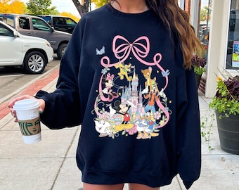 Disney Mickey And Friends Castle Coquette Bow Shirt, Minnie Daisy Donald Chip Pot Bambi Tee, Disneyland Family Trip Matching, Magic Kingdom