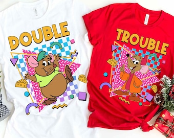 Vintage 90s Jaq Gus Double Trouble Checkered Comfort Colors T-shirt, Cinderella Mouse Friends Matching, Funny Disney Shirt, Disneyland Trip