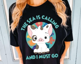 Disney Moana Pua T-Shirt, The Sea Is Calling Shirt, Cute Pua Pig Tee, Moana Movie Shirt, Hei Hei and Pua Tee, Disneyland Vacation Shirt