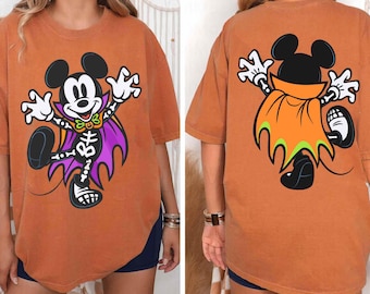 Disney 2 Sided Mickey Mouse Skeleton Vampire Shirt, Halloween Party T-shirt, Mickey Not So Scary Tee, Disneyland Family Matching Trip 2024