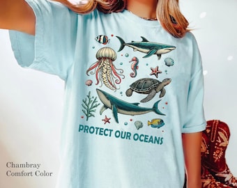 Sea Animals Protect Our Oceans Comfort Colors T-shirt, Respect The Locals Shirt, Save The Ocean, Summer Beach Family Matching, Nature Lover