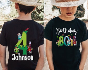Custom Birthday Boy Girl Peter Pan Themed Comfort Colors Kid Shirt, Tinkerbell Hook Smee, Personalized  Birthday Doubled Sided T-shirt