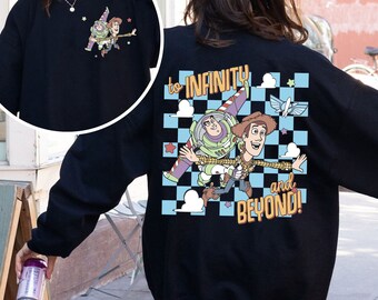 Two Sided Buzz Lightyear Woody To Infinity And Beyond Checkered Comfort Colors Shirt, Disney Toy Story Friends T-shirt, Disneyland Trip