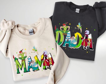 Custom Mom Dad Peter Pan Tinker Bell Hook Comfort Colors Shirt,  Family Matching Tee, Mother's Day, Father's Day, Personalized Gift