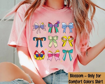 Disney Princess Coquette Bow Watercolor Comfort Colors T-shirt, Aurora Ariel Belle Cinderella, Disney Girls Matching Shirt, Disneyland Trip