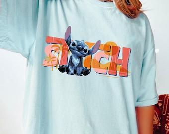 Disney Stitch Sunset Hawaii T-Shirt, Lilo And Stitch Tee, Cute Sitting Stitch Shirt, Ohana Means Family Shirt, Disneyland Vacation Shirt