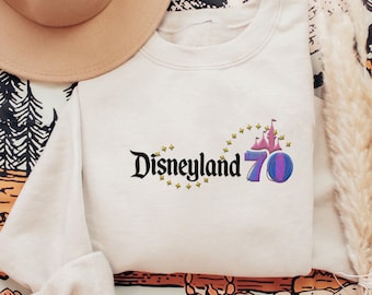 Embroidered Disneyland 70Th Anniversary Castle Sweatshirt, Happiest Place On Earth Disney Platinum Celebration Sweater, Family Trip 2025