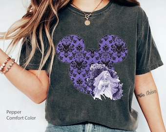 Constance Hatchaway Halloween Mickey Head Comfort Colors T-shirt, Disney Haunted Mansion Bride T-shirt, Foolish Mortal, Disneyland Halloween