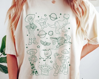 Funny Toy Story Characters In Space Aesthetic Graphic T-Shirt, Woody Buzz Jessie Alien Shirt, Disney Toy Story Shirt, Disneyland Trip Tee