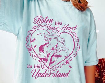 Retro Disney Pocahontas John Smith T-Shirt, Listen With Your Heart Tee, Princess Pocahontas Shirt, Disney Princess Tee, Disney Couple Gift