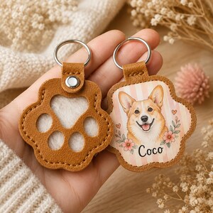 Custom Pet Photo Checkerboard Pattern Leather Keychain, Personalized Pet Hair Memorial Holder, Cat Mom Memorial Gift, Dog Pur Leather Pouch