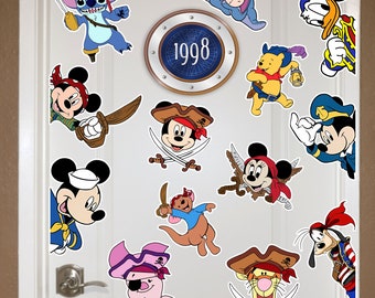 Cute Mickey And Friends Pirate Cruise Door Magnet, Winnie The Pooh Boy Girl Room Decor,  Cruise Ship Magnetic Stateroom Door