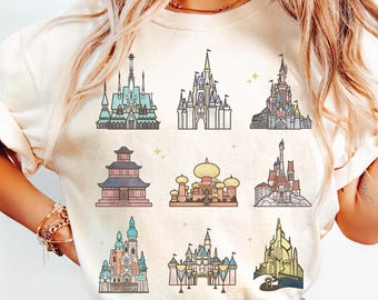 Disney Watercolor Princess Castle Collection Shirt, Ariel Belle Cinderella Fairytale Tee, Magic Kingdom, Disneyland Girl Matching Trip