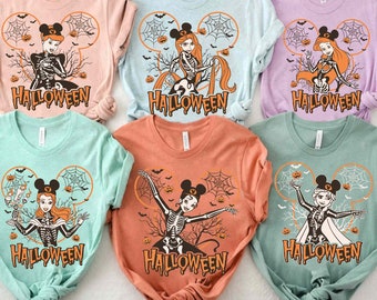 Custom Disney Characters Skeleton Mickey Ears Halloween Comfort Colors Shirt, Halloween Crew Matching, Disney Spooky Season, Halloween Party
