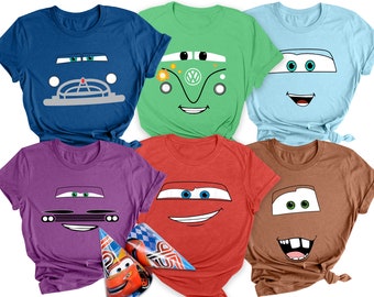 Disney Cars Big Face Costume Shirt, Disney Halloween Family Matching Tee, Lightning Mcqueen Tow Mater Fillmore, Mickey's Not So Scary Party