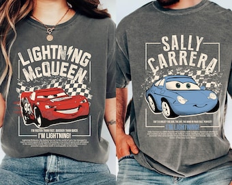 Retro Disney Couple Matching Lightning Mcqueen And Sally Shirt, Pixar Car T-shirt, Couple Tee, Disneyland Family Matching, Disney Trip 2024