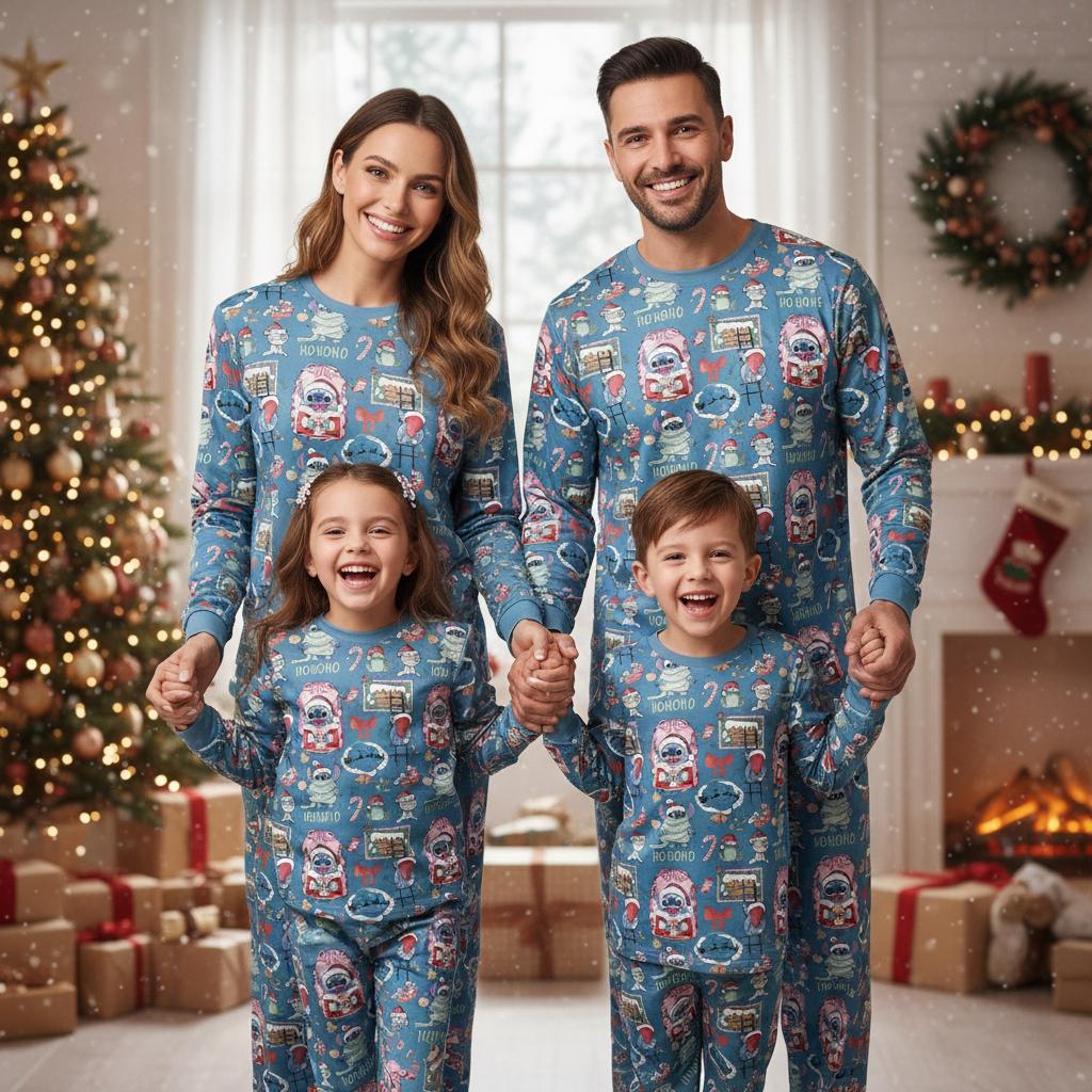 Discover Cute Santa Stitch And Scrump Xmas Coquette Bow Raglan Pajamas, Lilo And Stitch Holiday Pajamas Set, Disney Christmas Party 2025 Sleepwear