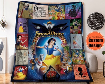 Vintage Snow White  Princess Fleece Blanket, Snow White Seven Dwarfs Throw Blanket For Kid Baby Adult, Home Decor, Christmas Gift