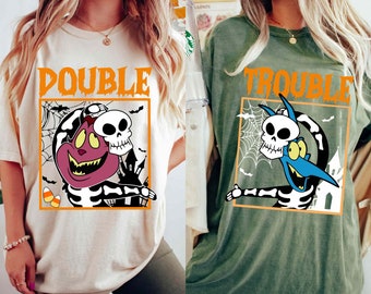 Pain and Panic Skeleton Double Trouble Halloween Comfort Colors Shirt, Hercules Disney Couple Matching Tee, Spooky Season, Halloween Party
