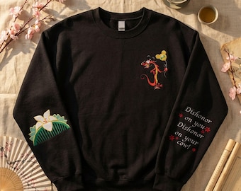 Embroidered Mushu Dragon Dishonor On Your Cow Sweatshirt, Retro  Mulan Embroidery Sweater, 2026 Family Trip,   World